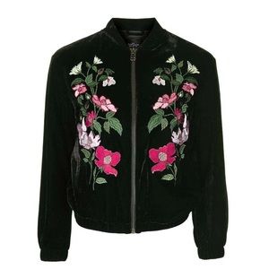 Floral Embroidered Velvet Bomber Jacket